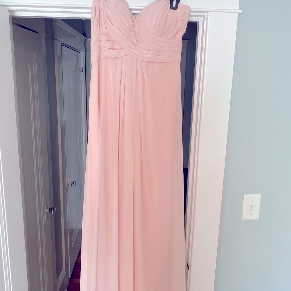 Bill Levkoff blush strapless bridesmaid dress